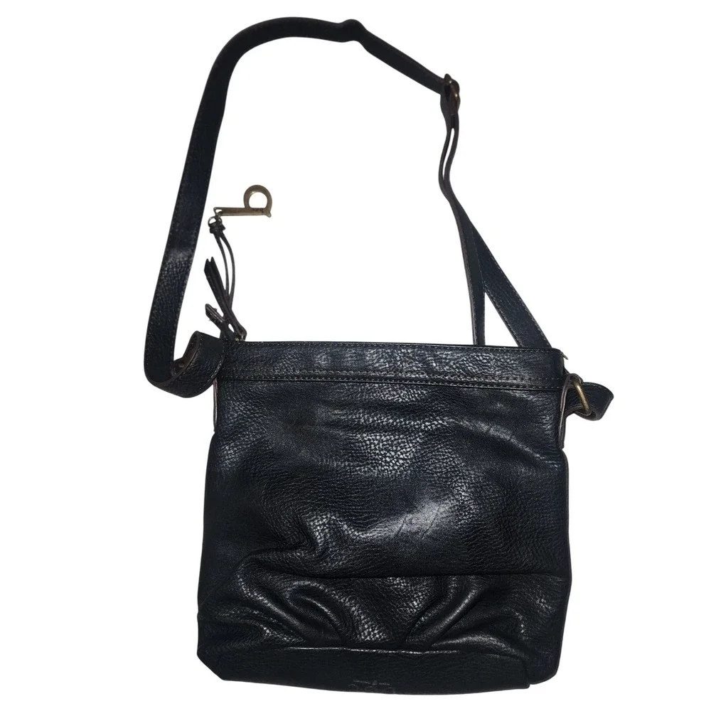 b.o.c. Born Concept Black Pebbled Crossbody‎ Bag Organizer Purse Brass Hardware
